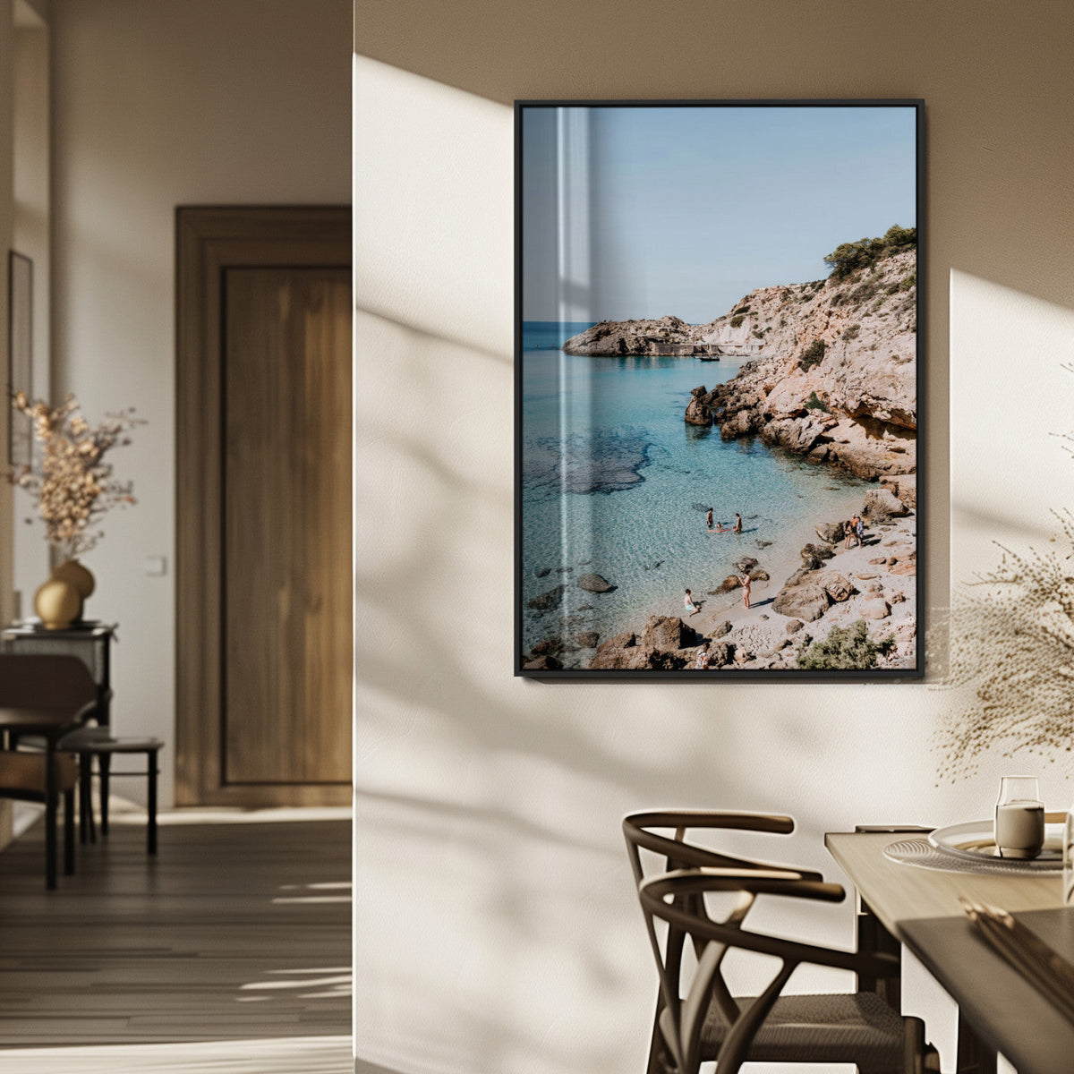 Clear Blue Water Beach Wall Art – Framed Rocky Cove Canvas