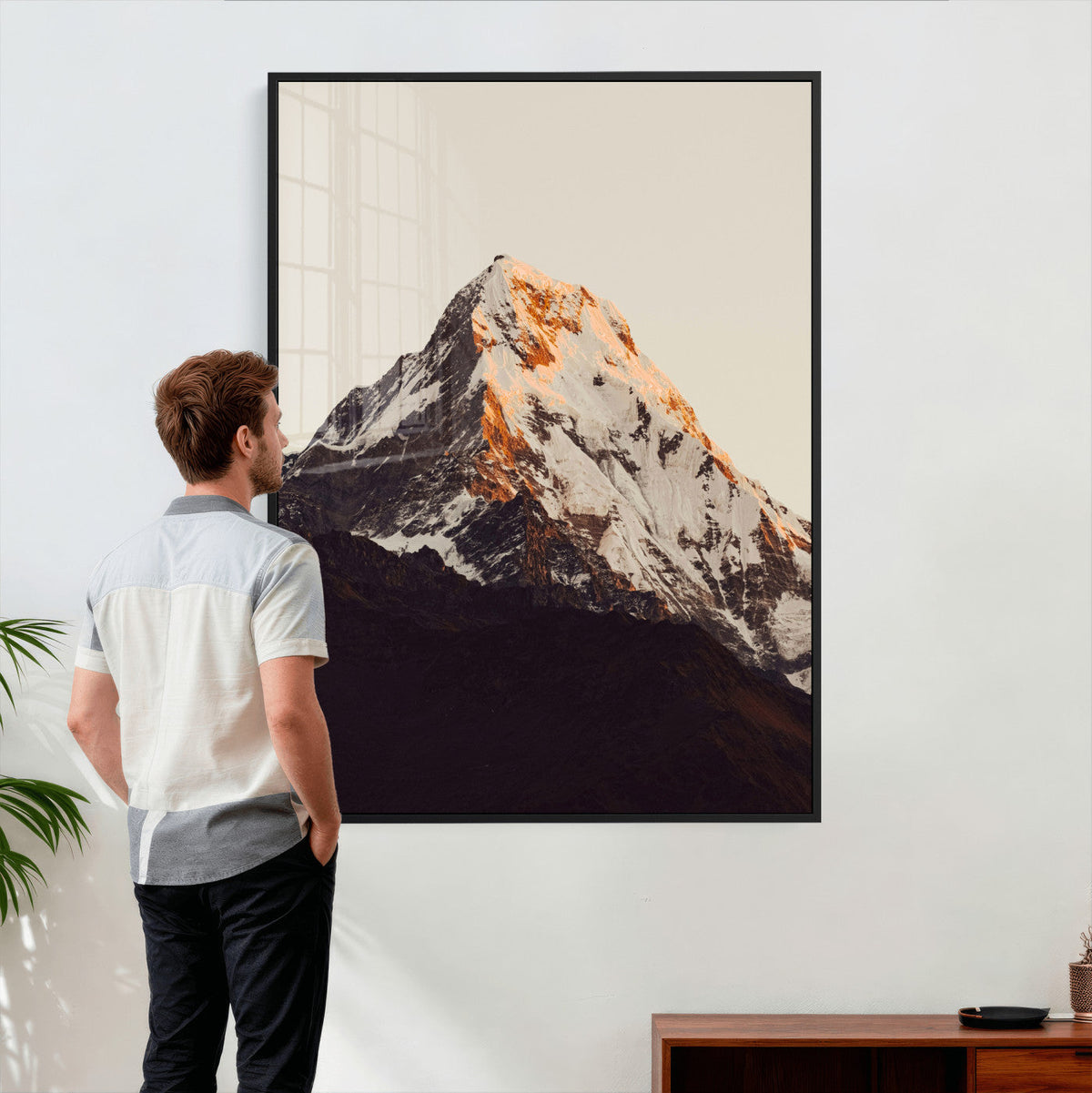 Golden Peak Mountain Wall Art Canvas Print, Minimal Alpine