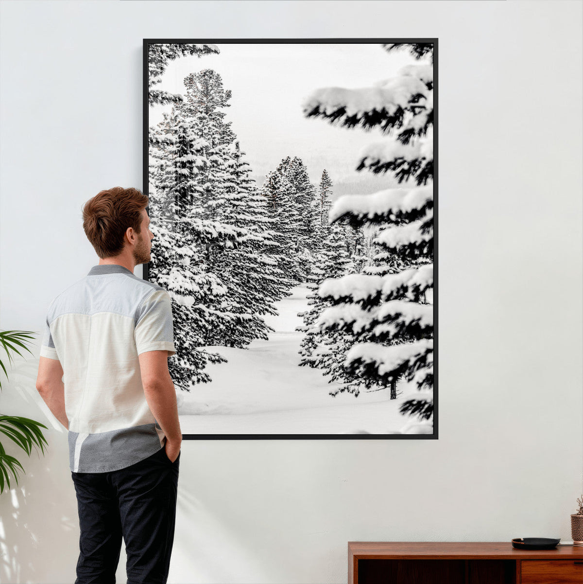 Winter Pine Forest Wall Art Canvas Print, Minimal Winter