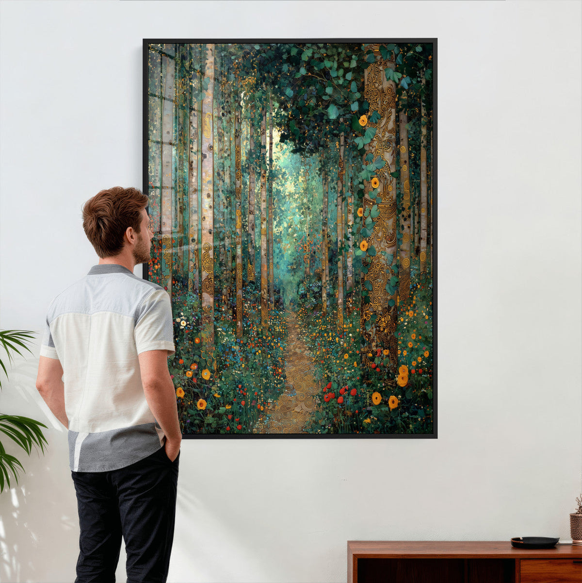 Gustav Klimt Style Forest Canvas Wall Art, Golden Forest