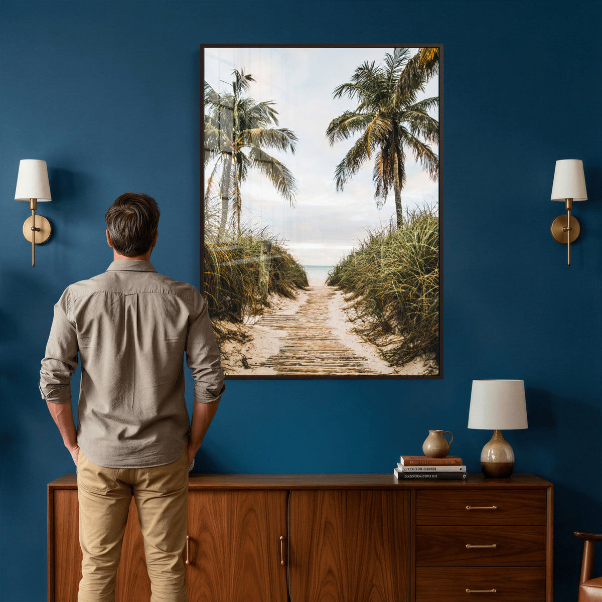 Tropical Palm Wall Art – Sandy Pathway Canvas Print, Ocean