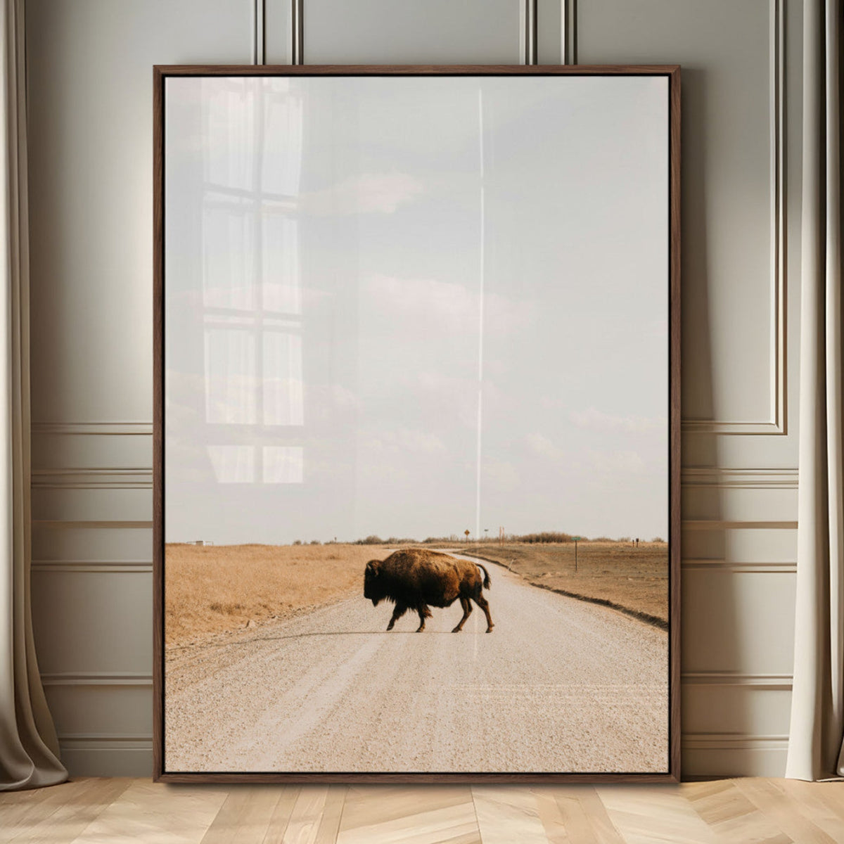 Bison Crossing Wall Art Canvas Print – Framed Western