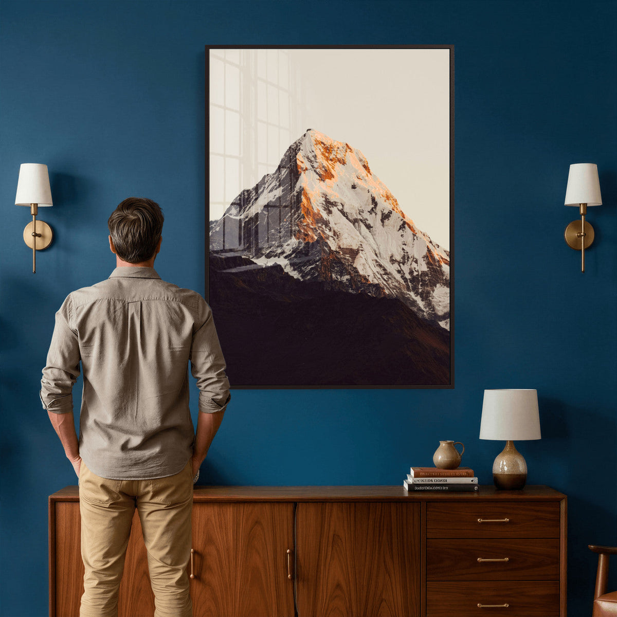 Golden Peak Mountain Wall Art Canvas Print, Minimal Alpine
