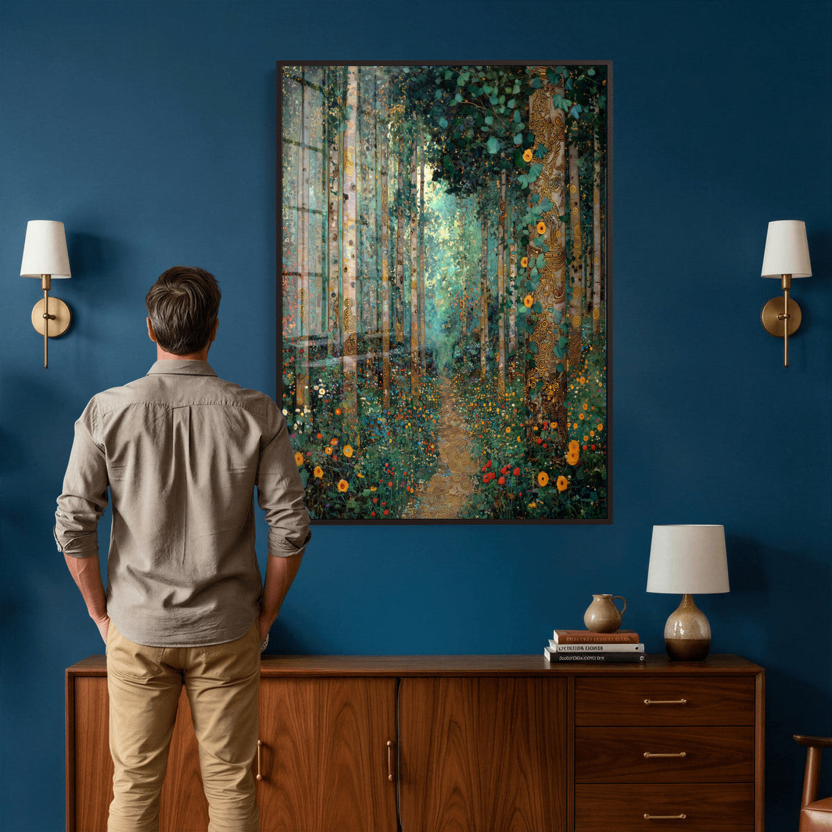 Gustav Klimt Style Forest Canvas Wall Art, Golden Forest