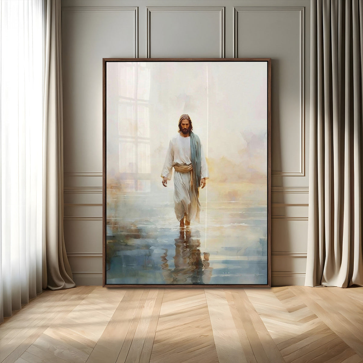Jesus Walking on Water Wall Art Canvas Print, Christian Wall