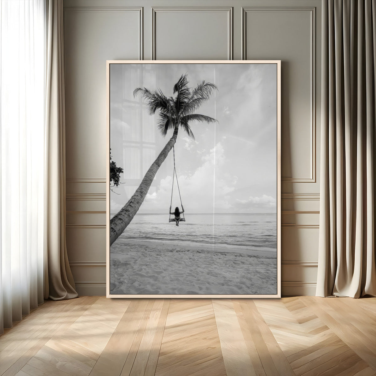 Black White Palm Tree Wall Art Canvas Print – Framed