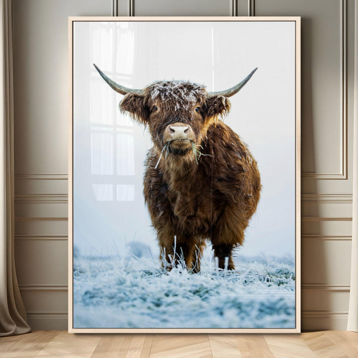 Highland Cow Wall Art Canvas Print – Framed Frosty Winter