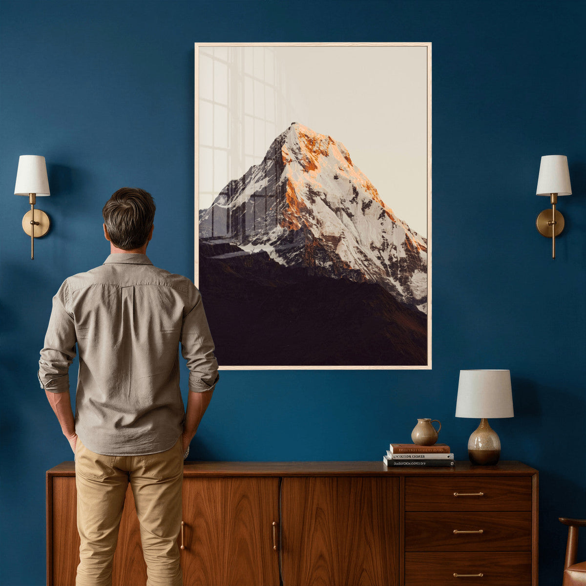 Golden Peak Mountain Wall Art Canvas Print, Minimal Alpine