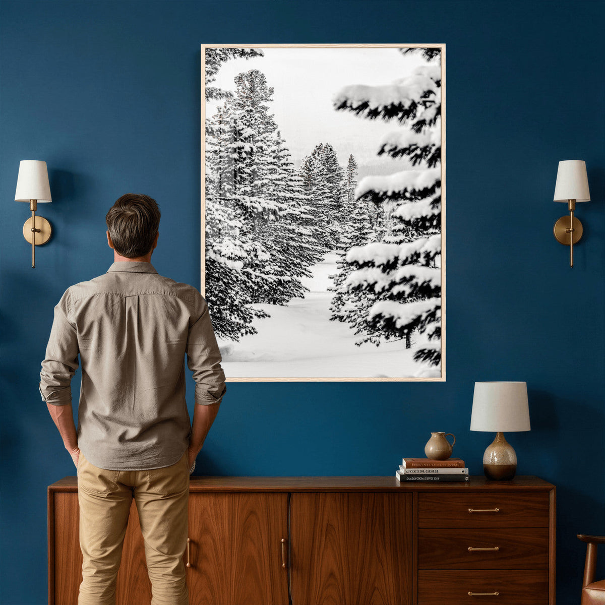 Winter Pine Forest Wall Art Canvas Print, Minimal Winter