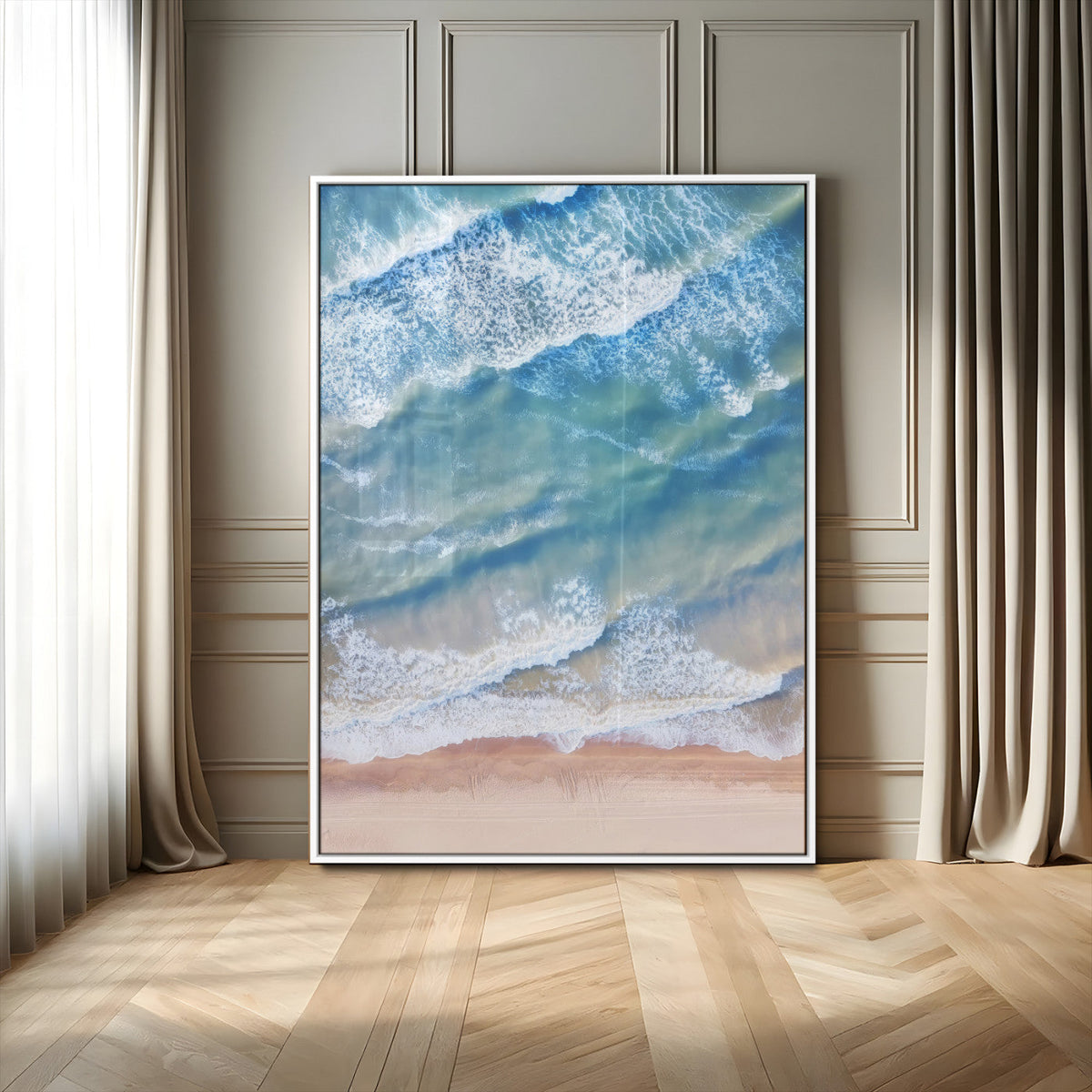 Aerial Ocean View Wall Art Canvas Print – Framed Soft Blue
