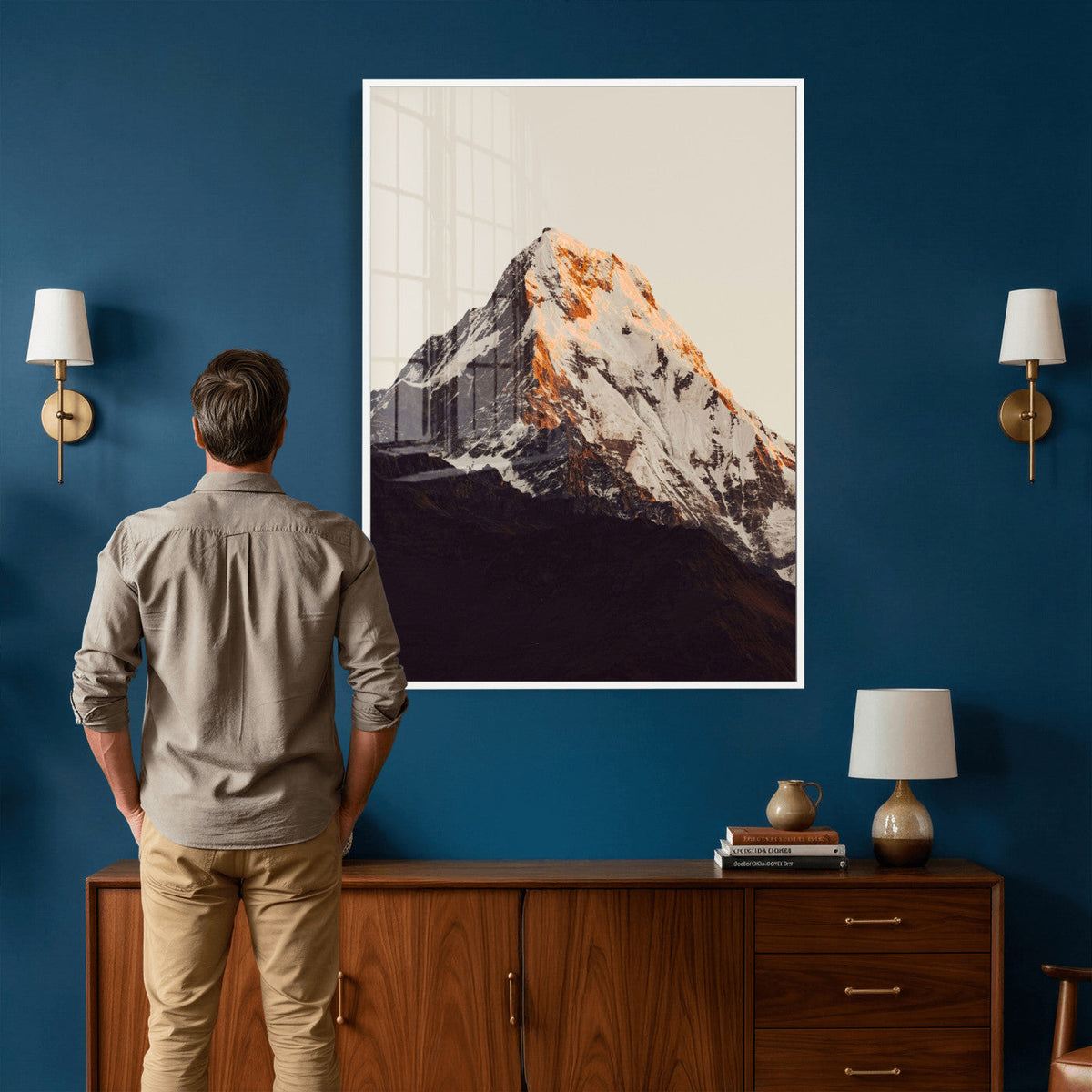 Golden Peak Mountain Wall Art Canvas Print, Minimal Alpine