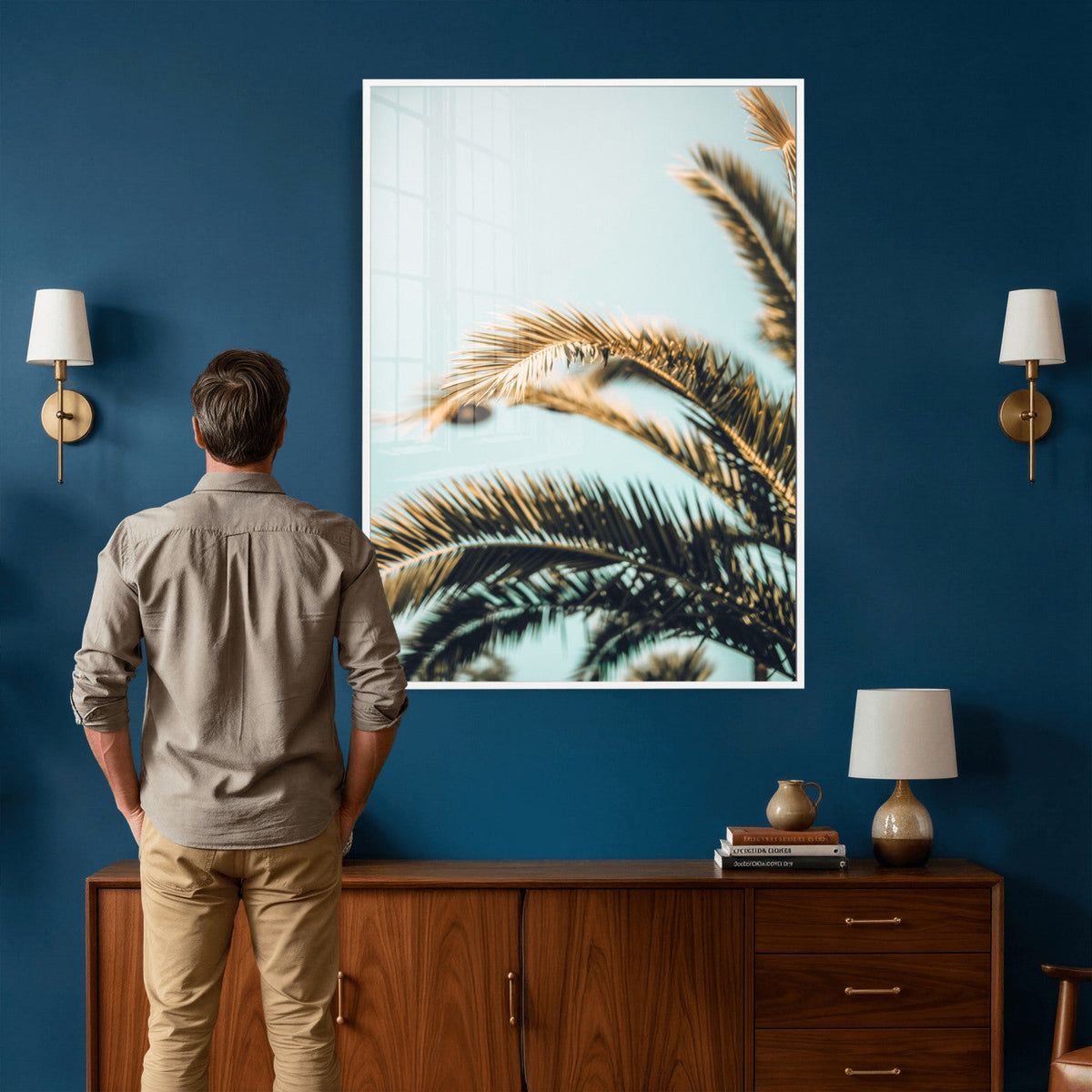 Palm Leaves Wall Art Canvas Print, Minimal Tropical Palm