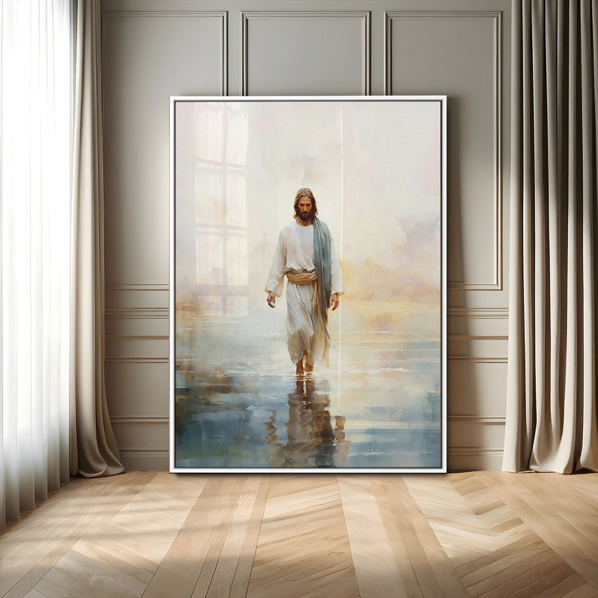 Jesus Walking on Water Wall Art Canvas Print, Christian Wall