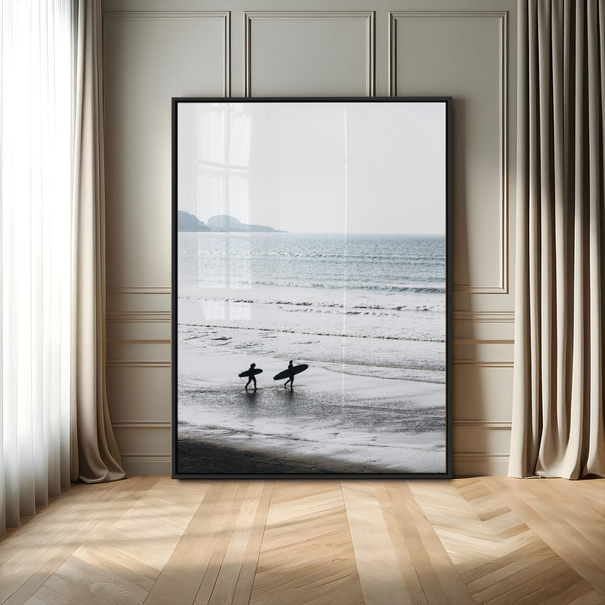 Surfer Silhouettes Wall Art Canvas Print – Minimalist Ocean