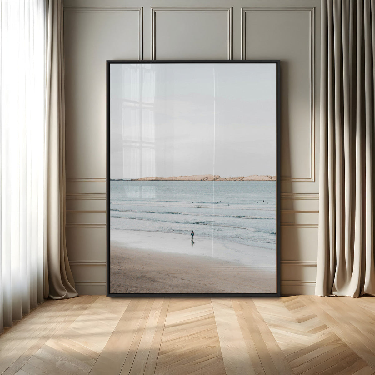 Minimalist Beach Wall Art Canvas Print – Framed Soft Blue