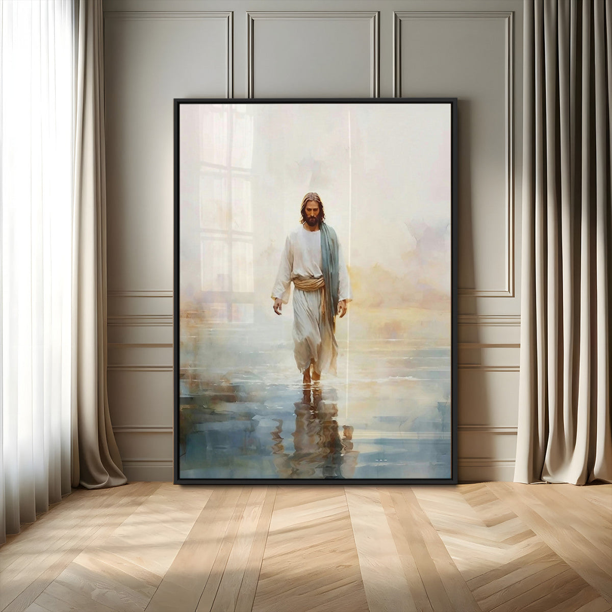 Jesus Walking on Water Wall Art Canvas Print, Christian Wall
