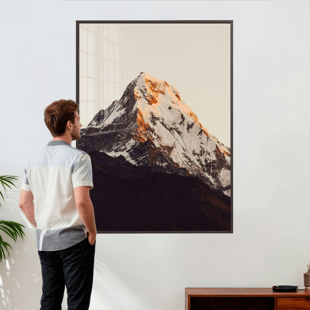 Golden Peak Mountain Wall Art Canvas Print, Minimal Alpine