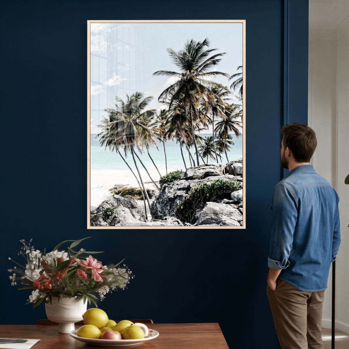 Tropical Trees Beach Wall Art Canvas Print, Coastal Ocean