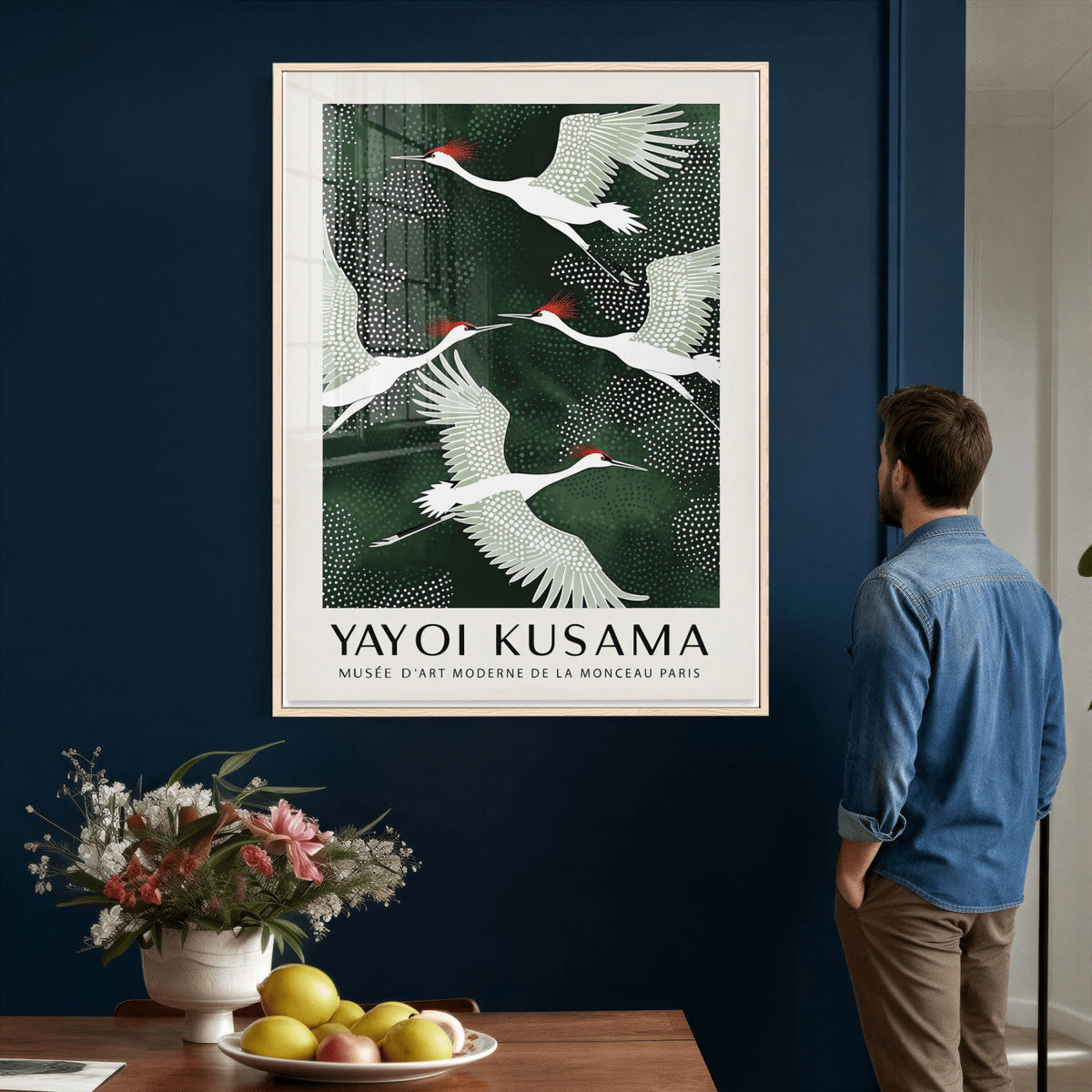 Yayoi Kusama Crane Bird Wall Art Canvas Print, Japanese