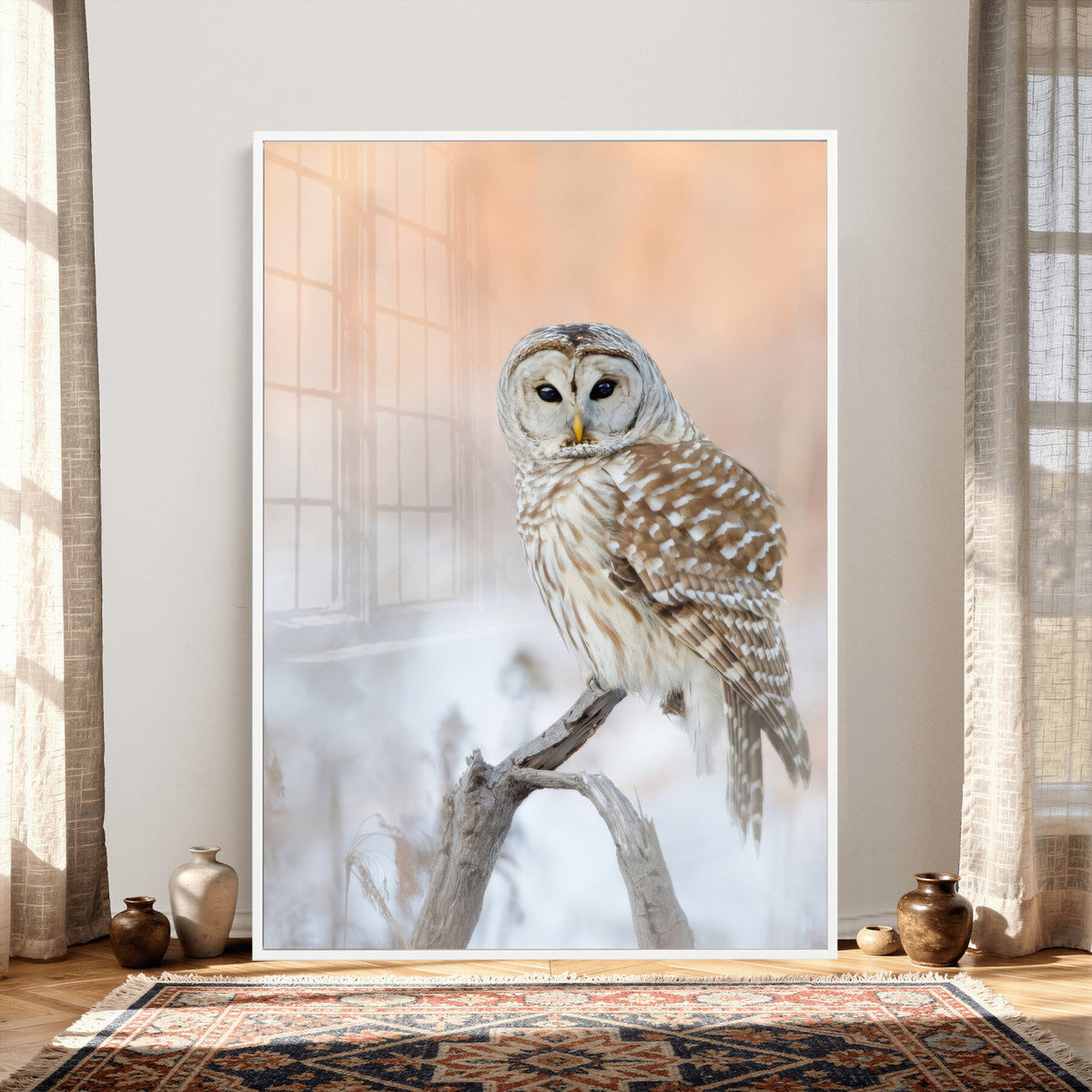 Barred Owl Wall Art Canvas Print – Soft Neutral Wildlife