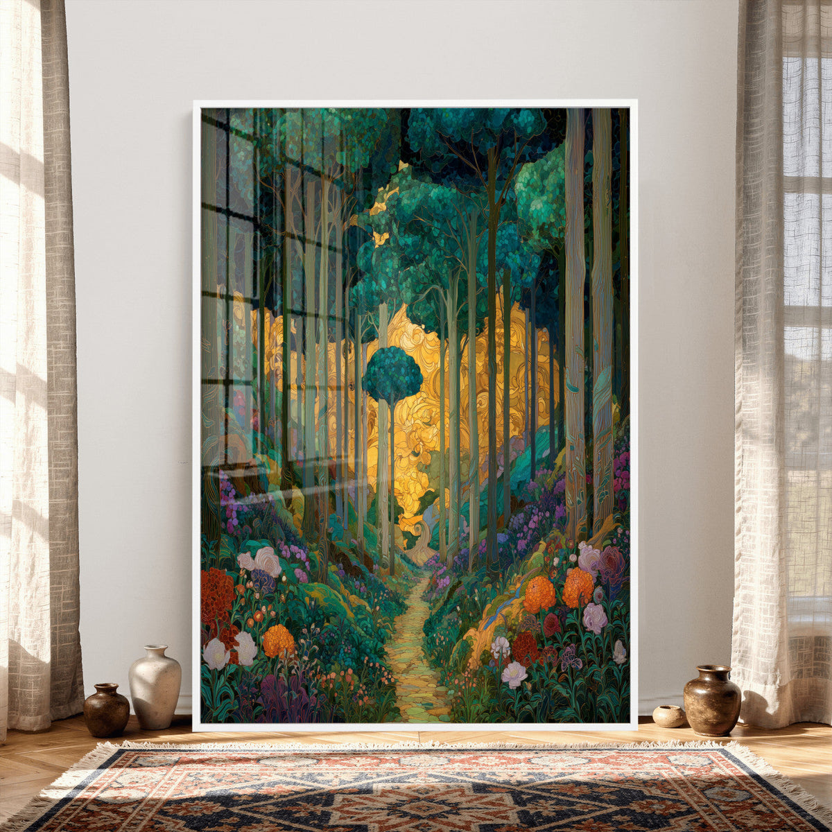 Gustav Klimt Style Forest Canvas Wall Art, Golden Forest