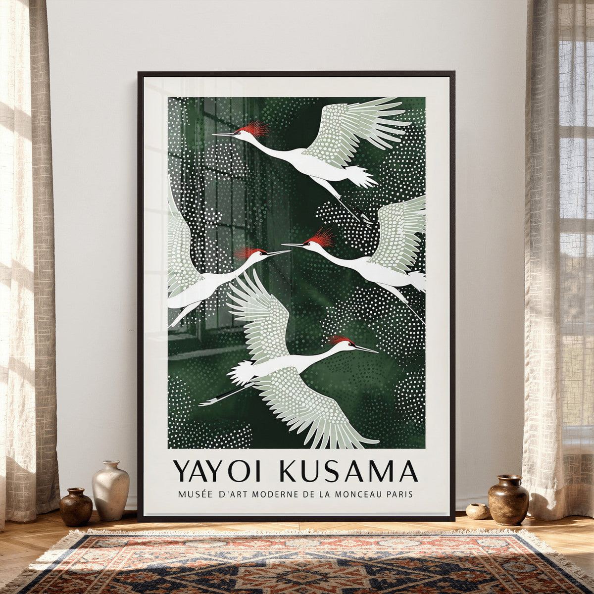 Yayoi Kusama Crane Bird Wall Art Canvas Print, Japanese