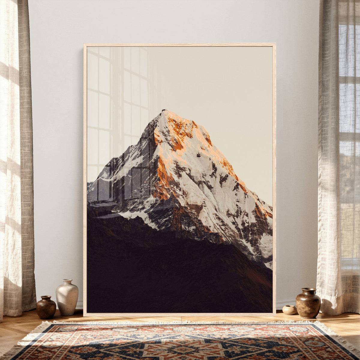 Golden Peak Mountain Wall Art Canvas Print, Minimal Alpine