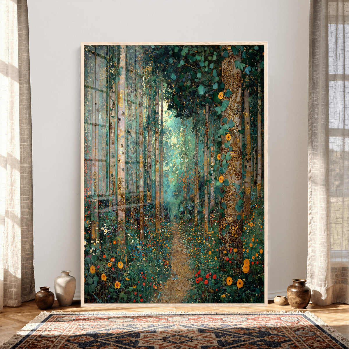 Gustav Klimt Style Forest Canvas Wall Art, Golden Forest