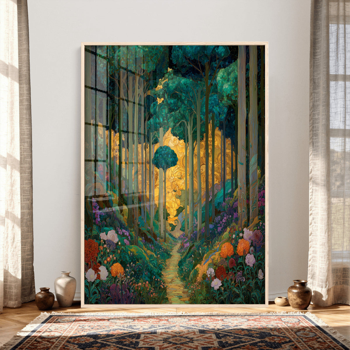 Gustav Klimt Style Forest Canvas Wall Art, Golden Forest