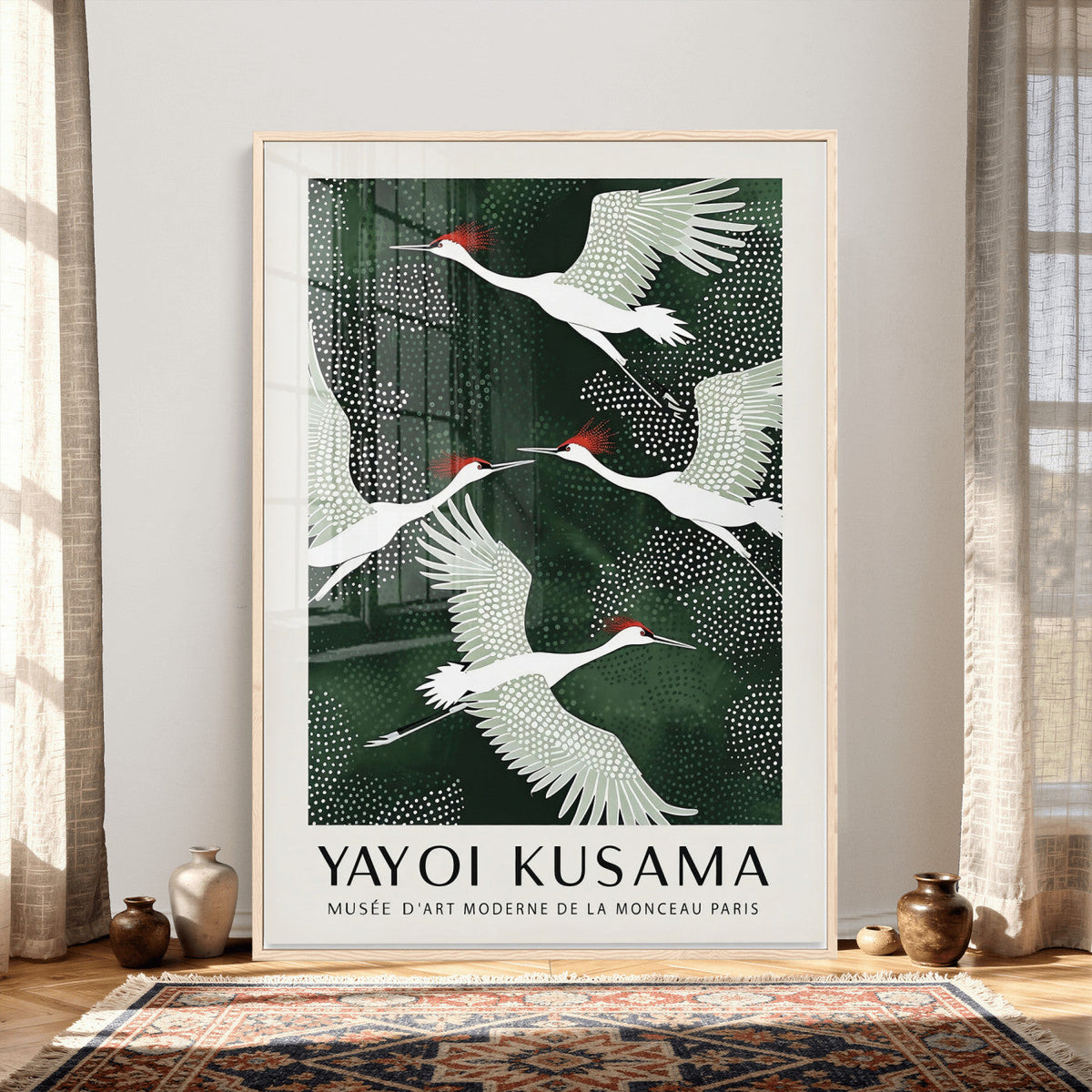 Yayoi Kusama Crane Bird Wall Art Canvas Print, Japanese