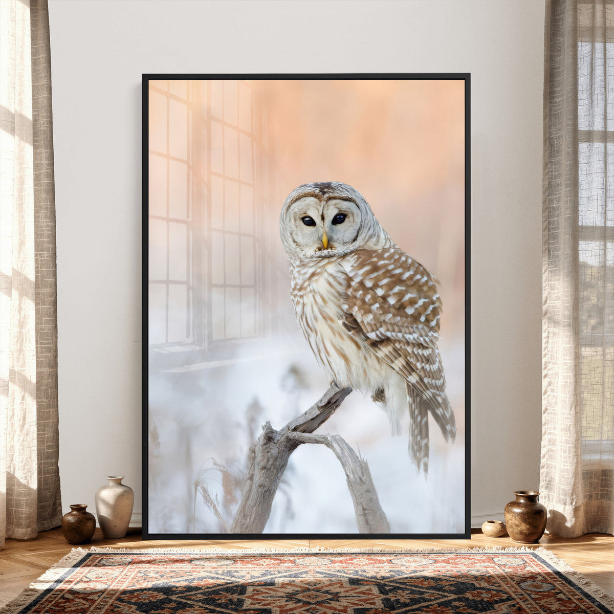 Barred Owl Wall Art Canvas Print – Soft Neutral Wildlife