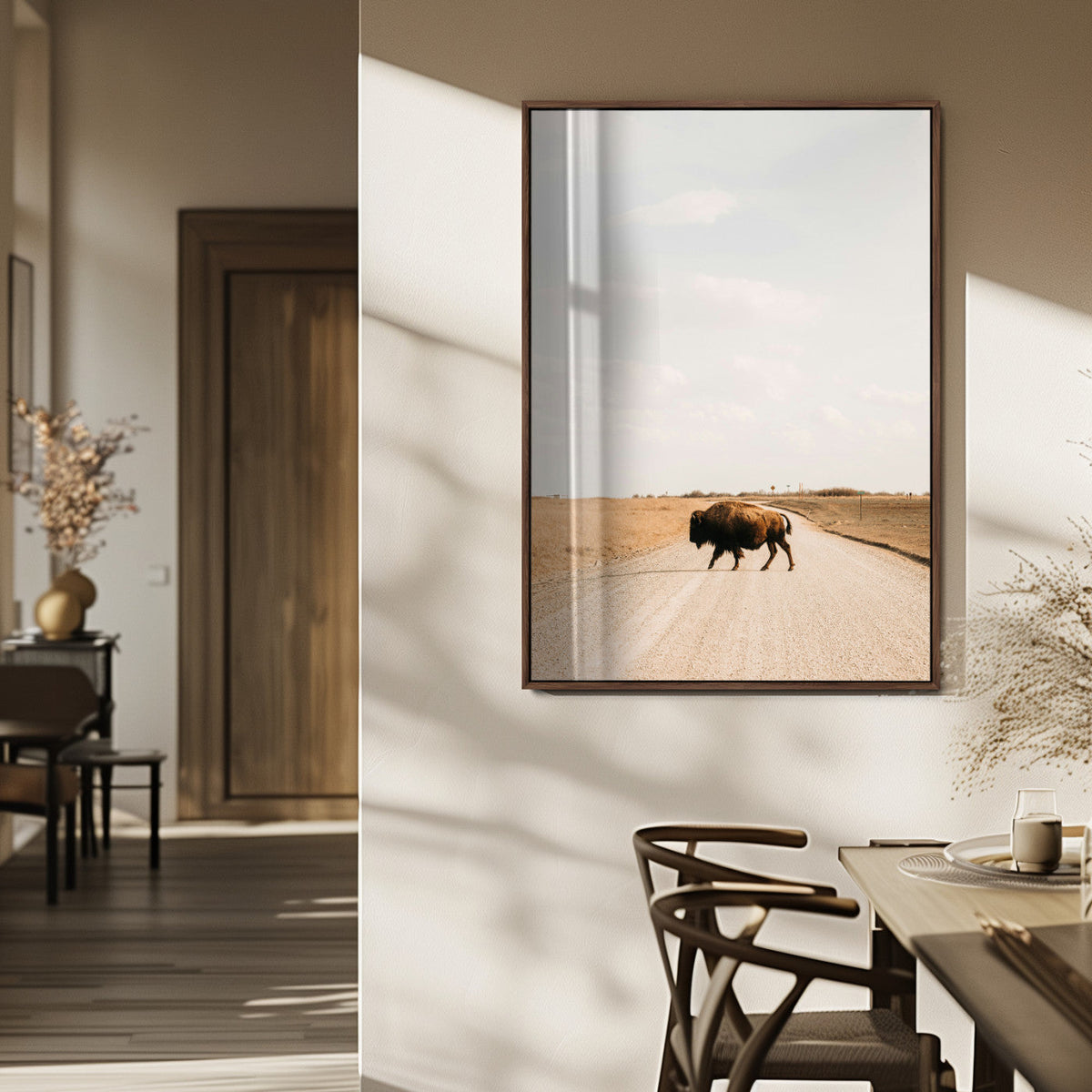 Bison Crossing Wall Art Canvas Print – Framed Western