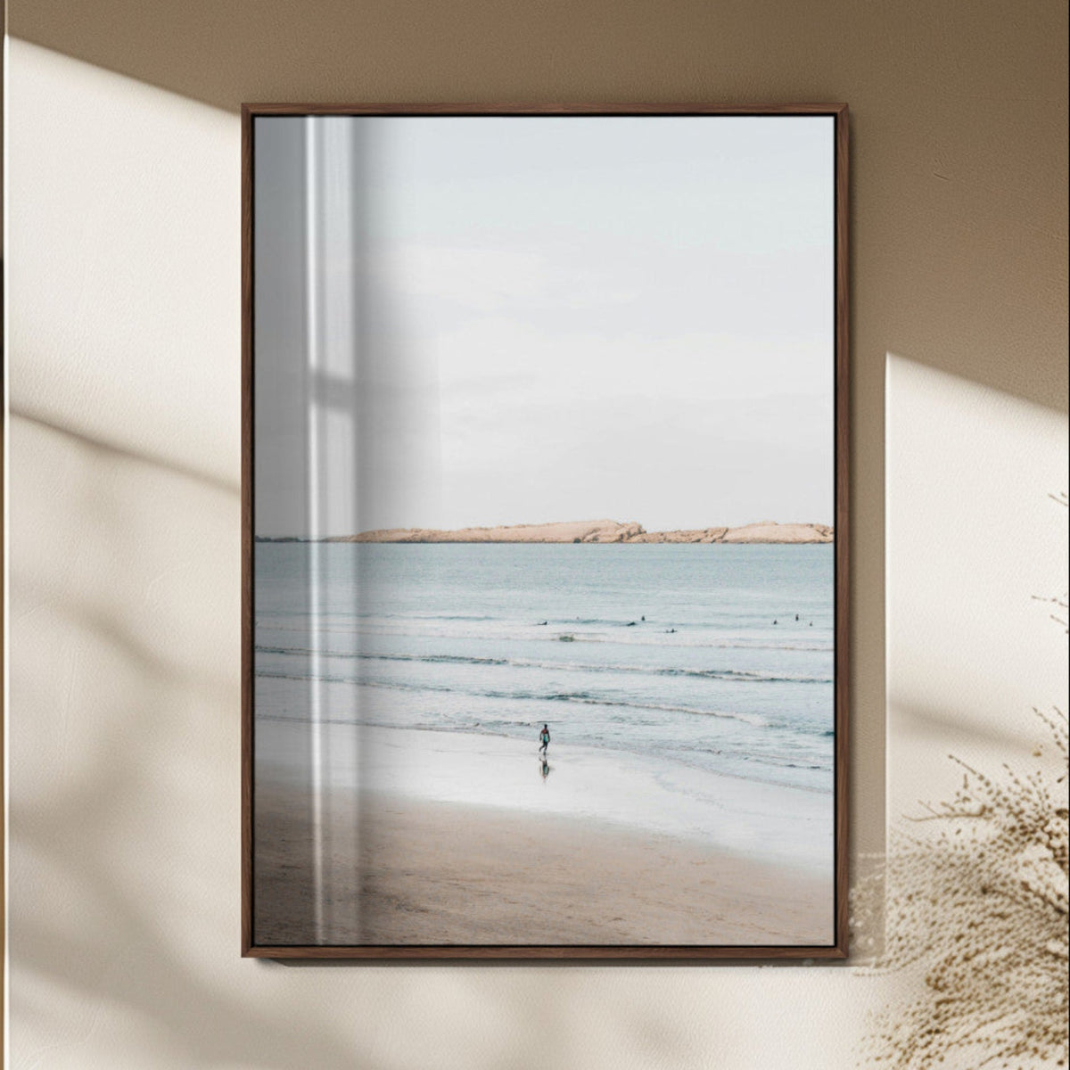 Minimalist Beach Wall Art Canvas Print – Framed Soft Blue