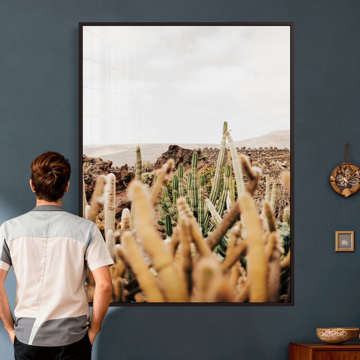 Minimal Desert Cactus Wall Art Canvas Print, Neutral