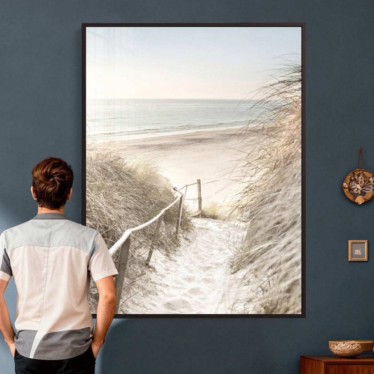 Coastal Beach Path Wall Art Canvas Print – Neutral Ocean