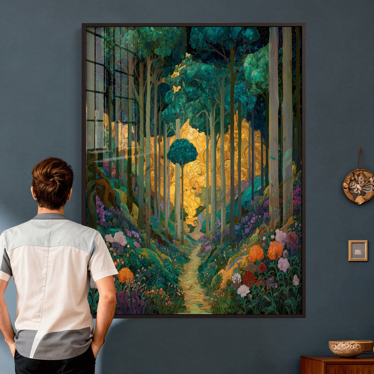 Gustav Klimt Style Forest Canvas Wall Art, Golden Forest