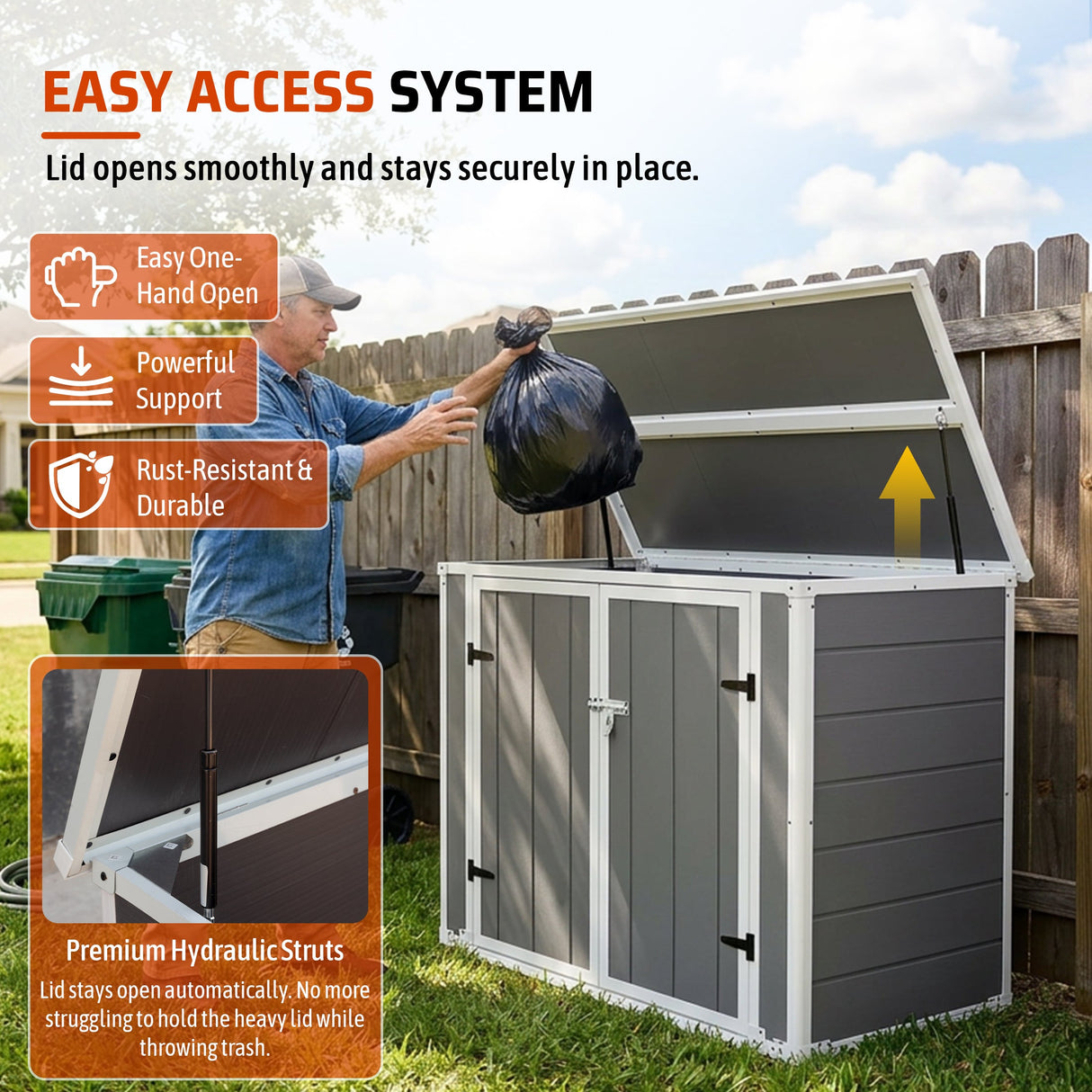 Horizontal Outdoor Storage Shed with Ramp & Hydraulic Lid