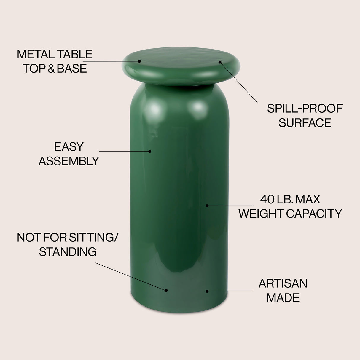 Miles Mid-Century Modern Metal Sleek Cylinder Drink Table