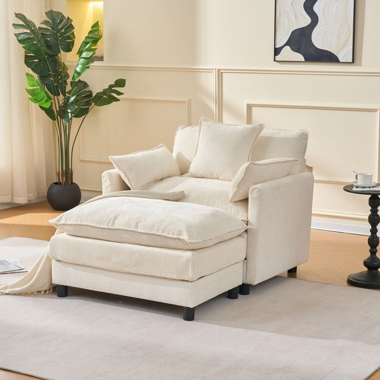 Accent Chair with Ottoman - Beige