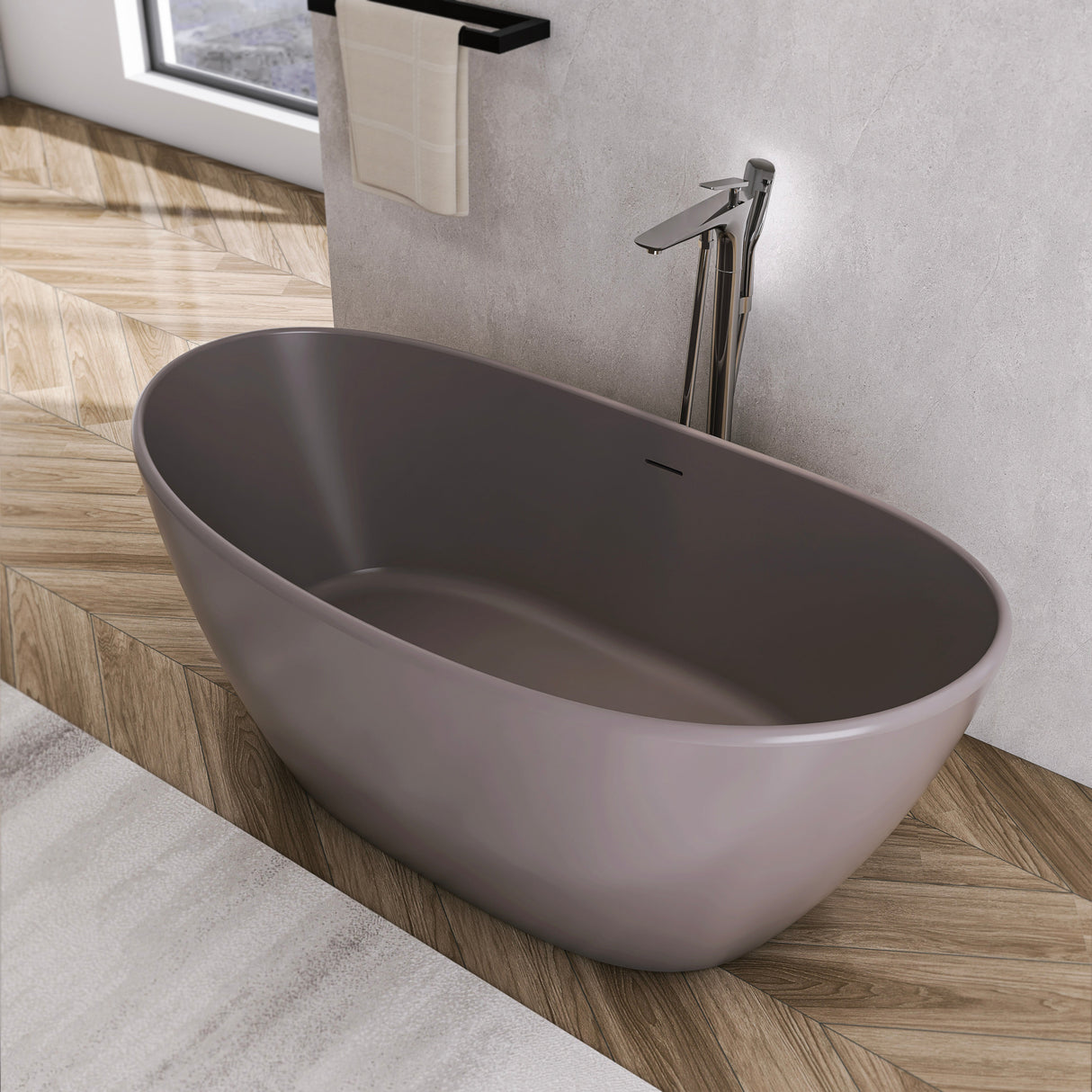 61 Inch Freestanding Solid Surface Soaking Bathtub