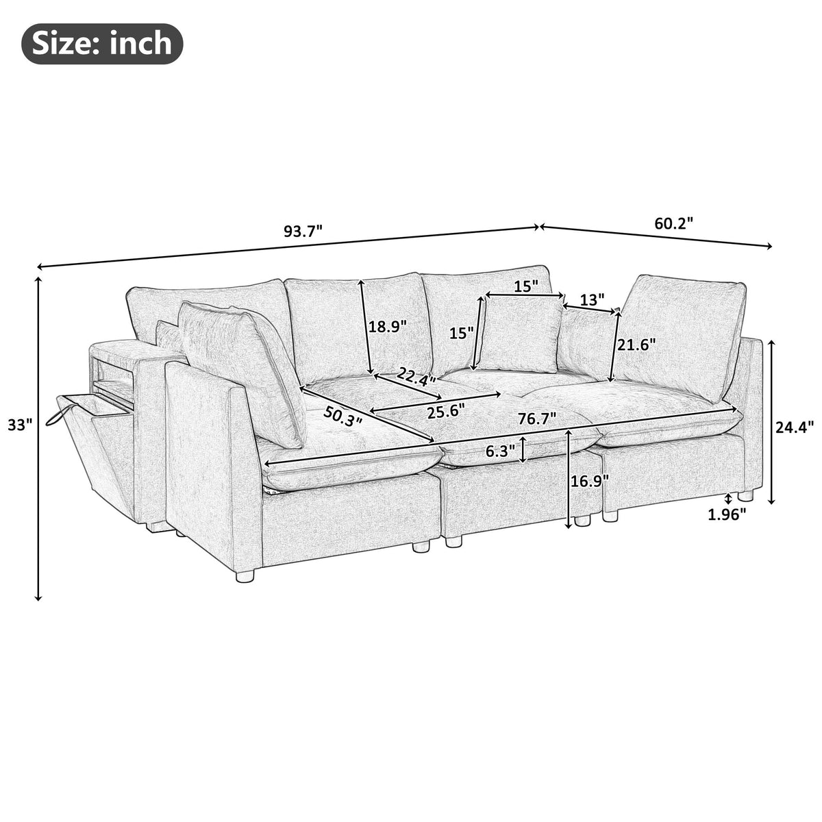 Modern U-Shaped Sectional Sofa with Storage Ottoman & USB Ports - Multiple Colors
