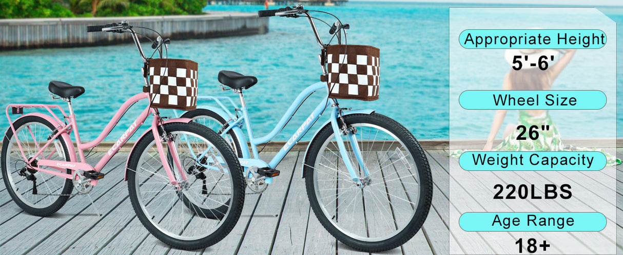26 Inch 7-Speed City Commuter Bike With Lock & Detachable Basket