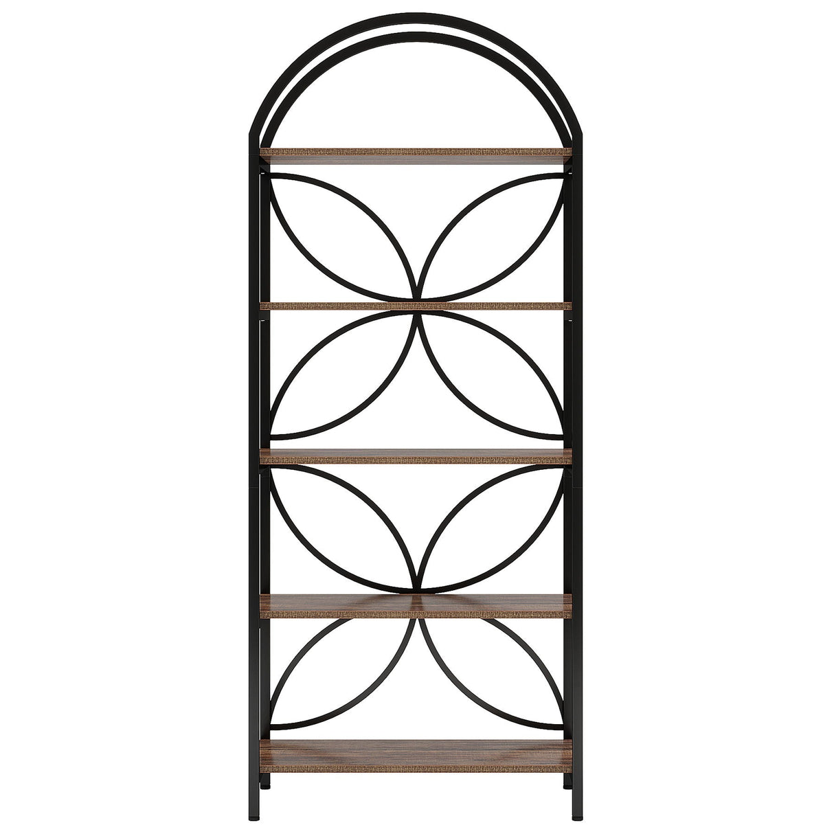 Tall 5 Tier Arched Bookshelf With Shelves For Living Room - Rustic Brown