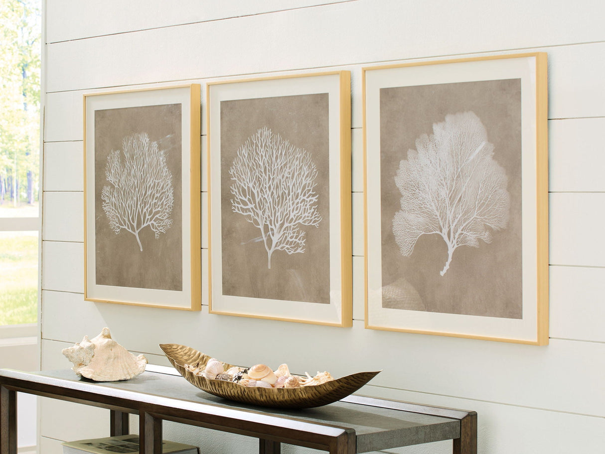 Hendridge - Wall Art Set (Set of 3) - Taupe / White