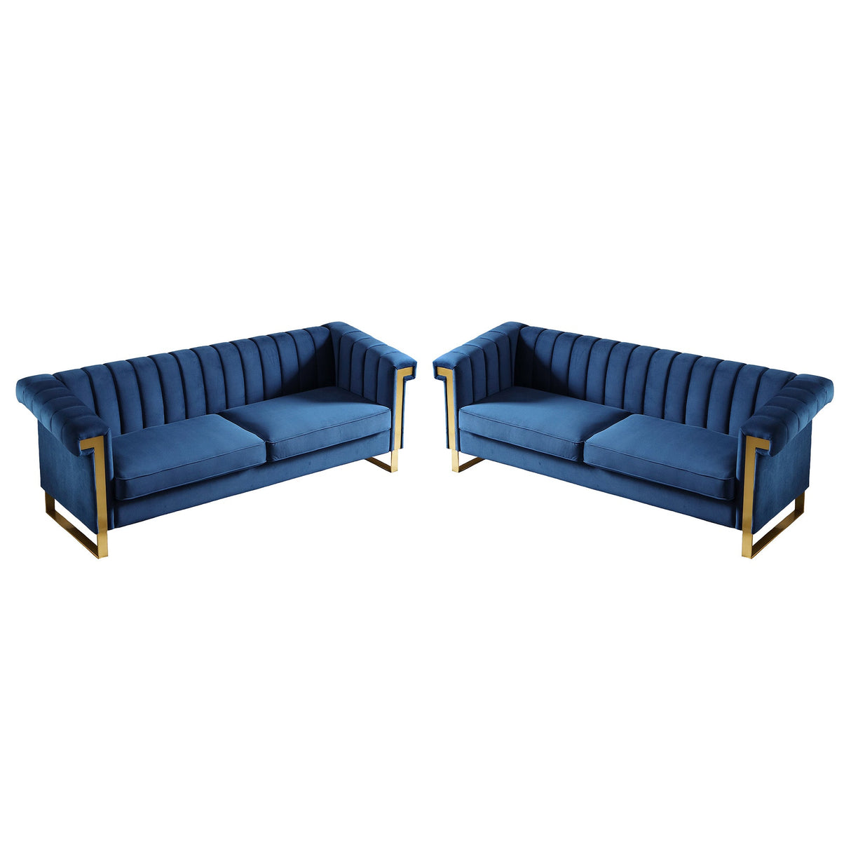 Vintage Blue Velvet 2 Piece Sofa Set