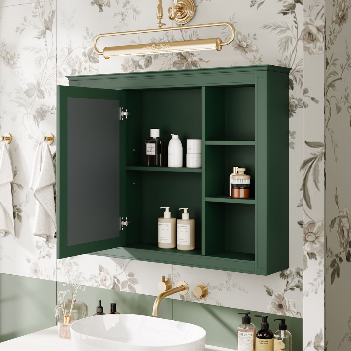 Wall Mounted Medicine Cabinet With Mirror and 6 Open Shelves