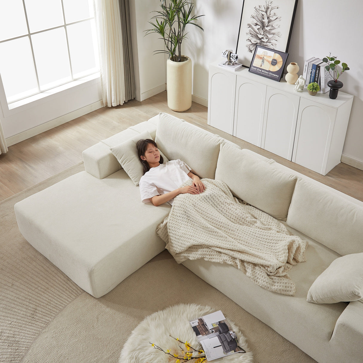 Modern Chenille Upholstered Sectional Sofa Couch Set