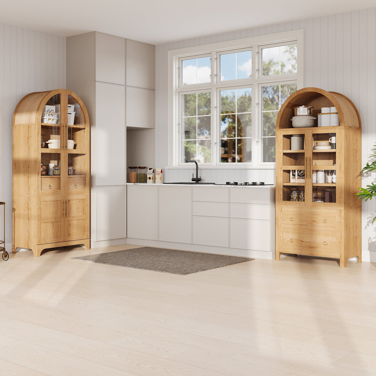 K&K 71' Tall Arched Kitchen Pantry Cabinet with Adjustable Shelves