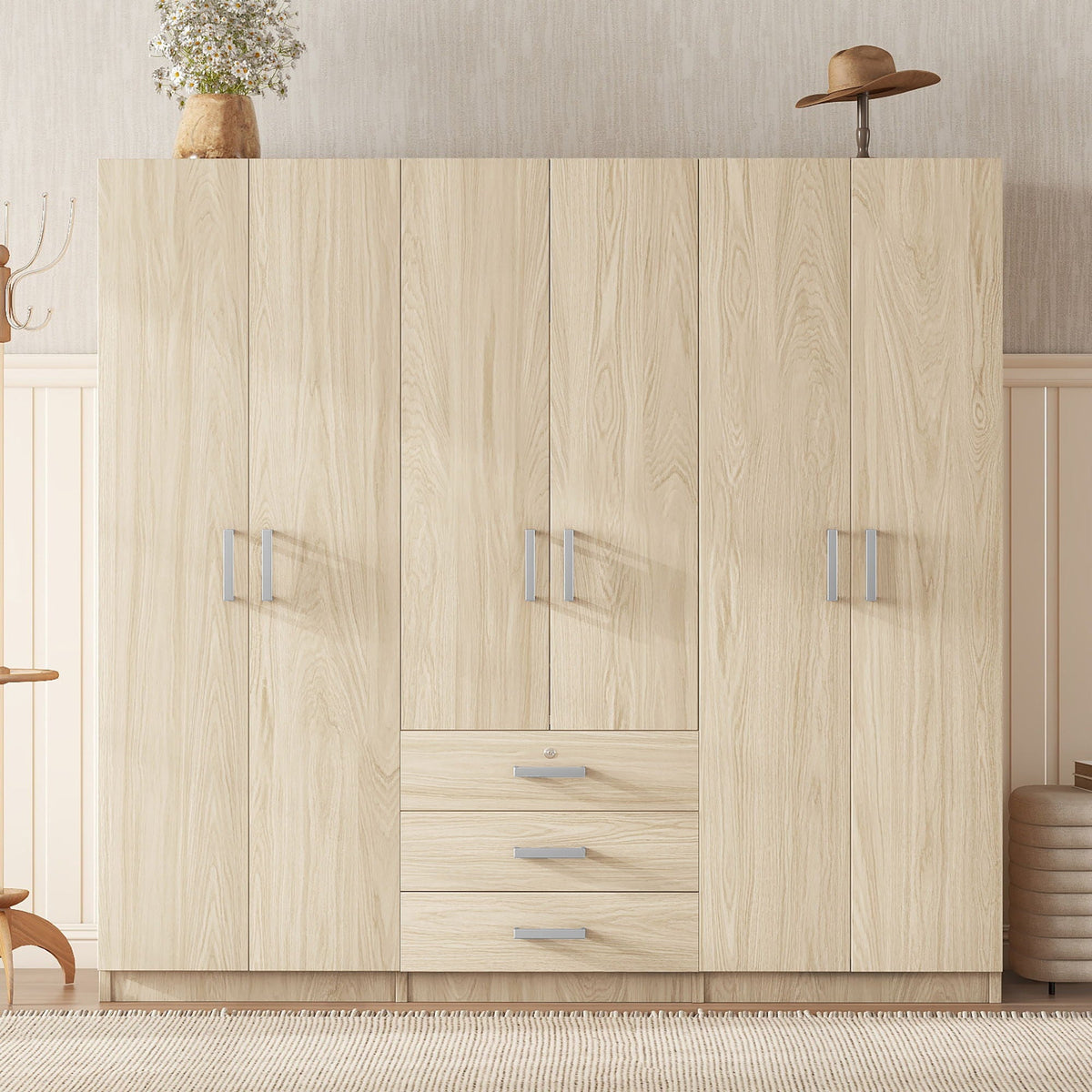 6 Doors Wardrobe Storage For Bedroom, With Big Drawers