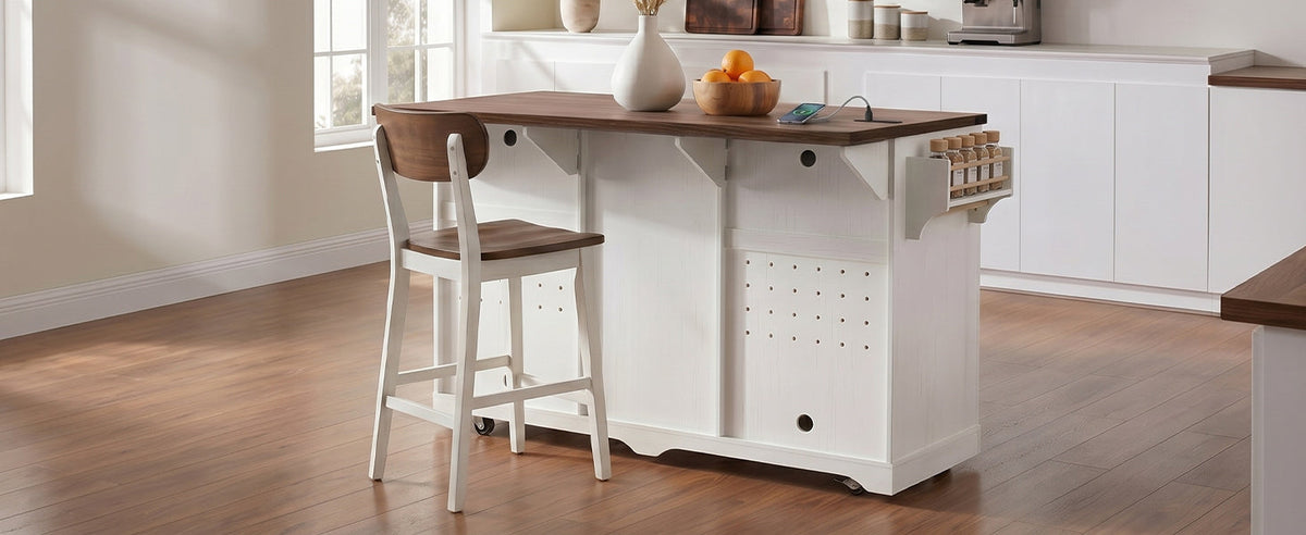 K&K 72" Farmhouse Kitchen Island with Fridge Storage Space